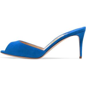 imageFSJ Women Comfort Low Kitten Heel Sandals Mules Peep Toe Slide Slip On Summer Dress Pump Shoes 415 M US10cm Royal Blue