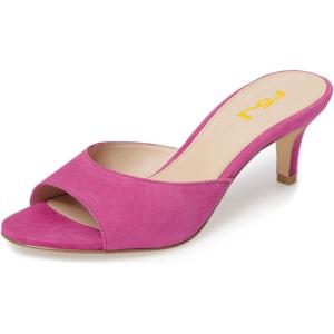 imageFSJ Women Comfort Low Kitten Heel Sandals Mules Peep Toe Slide Slip On Summer Dress Pump Shoes 415 M US6cm Fuchsia