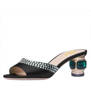 imageFSJ Women Crystal Low Heel Bridal Pumps Slip on Mules Slide Sandals Peep Toe Clogs Dressy Rhinestone Slipper Shoes Size 415 USBlack