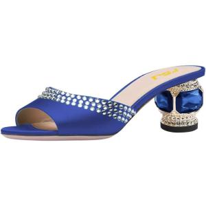 imageFSJ Women Crystal Low Heel Bridal Pumps Slip on Mules Slide Sandals Peep Toe Clogs Dressy Rhinestone Slipper Shoes Size 415 USBlue Heel