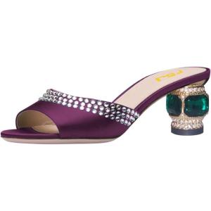 imageFSJ Women Crystal Low Heel Bridal Pumps Slip on Mules Slide Sandals Peep Toe Clogs Dressy Rhinestone Slipper Shoes Size 415 USPurple