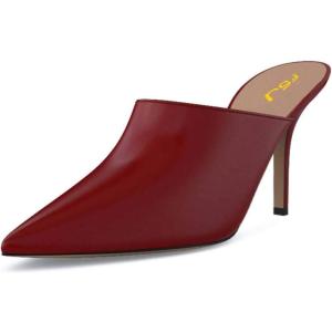 imageFSJ Women Dressy Thin High Heel Slide Sandals Pointed Toe Mules Slip on Loafers Stiletto Pumps Shoes Size 415 USRed
