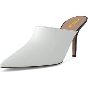 imageFSJ Women Dressy Thin High Heel Slide Sandals Pointed Toe Mules Slip on Loafers Stiletto Pumps Shoes Size 415 USWhite Black