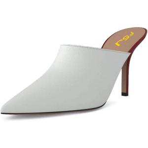 imageFSJ Women Dressy Thin High Heel Slide Sandals Pointed Toe Mules Slip on Loafers Stiletto Pumps Shoes Size 415 USWhite Red