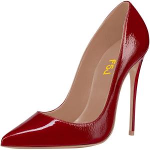 imageFSJ Women Fashion High Heel Pump Stilettos Pointy Toe Evening Party Dress Print Shoes Size 415 USRust Red
