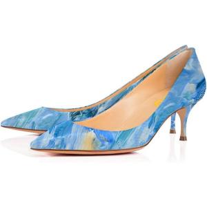imageFSJ Women Gorgeous Mid High Kitten Heels Pumps with Pointed Toes Shoes for Dress Size 415 USBlue