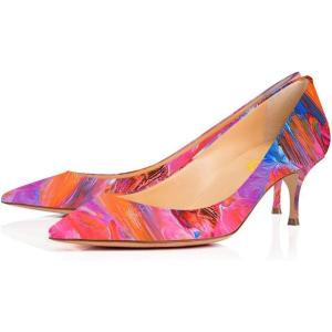 imageFSJ Women Gorgeous Mid High Kitten Heels Pumps with Pointed Toes Shoes for Dress Size 415 USFuchsia