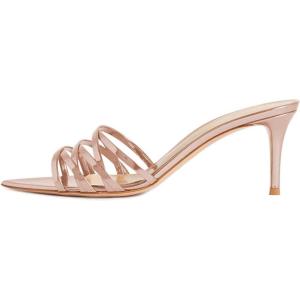 imageFSJ Women High Heel Pointy Open Toe Clog Mules Gladiator Strappy Sandals Slip On Slide Comfort Summer Shoes Size 415 USSalmon