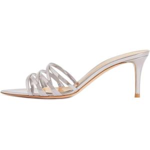 imageFSJ Women High Heel Pointy Open Toe Clog Mules Gladiator Strappy Sandals Slip On Slide Comfort Summer Shoes Size 415 USSilver