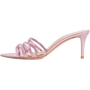 imageFSJ Women High Heel Pointy Open Toe Clog Mules Gladiator Strappy Sandals Slip On Slide Comfort Summer Shoes Size 415 USViolet