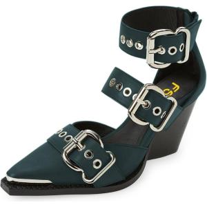 imageFSJ Women Pointed Toe Metal Buckle Hollow Out Leather Strappy Medium Thick Wedge Stacked Heel Sandal Zipper Western Fashion Pumps Shoes Size 416 USCyan