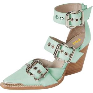imageFSJ Women Pointed Toe Metal Buckle Hollow Out Leather Strappy Medium Thick Wedge Stacked Heel Sandal Zipper Western Fashion Pumps Shoes Size 416 USLight Green