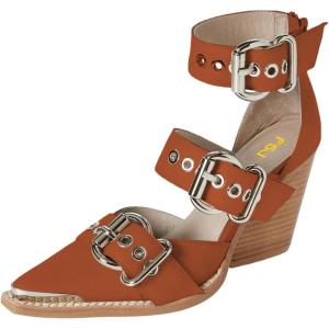imageFSJ Women Pointed Toe Metal Buckle Hollow Out Leather Strappy Medium Thick Wedge Stacked Heel Sandal Zipper Western Fashion Pumps Shoes Size 416 USOrangebrown
