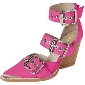 imageFSJ Women Pointed Toe Metal Buckle Hollow Out Leather Strappy Medium Thick Wedge Stacked Heel Sandal Zipper Western Fashion Pumps Shoes Size 416 USPink