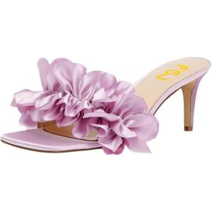 imageFSJ Women Stilettos Heels Open Toe Comfort Low Kitten Heel Slides Cute Multi Frilly Slip On Mules Sandals Evening Party Prom Dance Shoes Size 415 USPurple