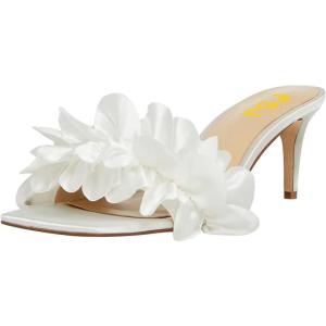 imageFSJ Women Stilettos Heels Open Toe Comfort Low Kitten Heel Slides Cute Multi Frilly Slip On Mules Sandals Evening Party Prom Dance Shoes Size 415 USWhite