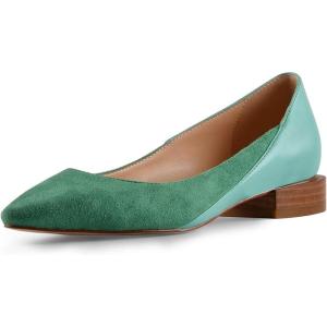 imageFSJ Women Suede Pointed Toe Low Heel Flat Pumps Slip On Comfortable Party Dress Walking Casual Office Shoes Size 415 USTeal