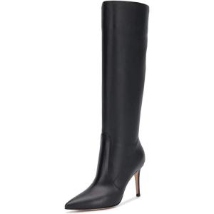 imageFSJ Women Trendy Calf Knee Boots Pointed Closed Toe High Heels Pull On Leather Long Boots Ladies Dress Party Shoes Size 415 USBlack