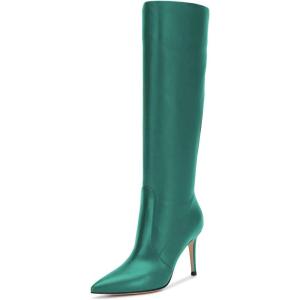 imageFSJ Women Trendy Calf Knee Boots Pointed Closed Toe High Heels Pull On Leather Long Boots Ladies Dress Party Shoes Size 415 USGreen