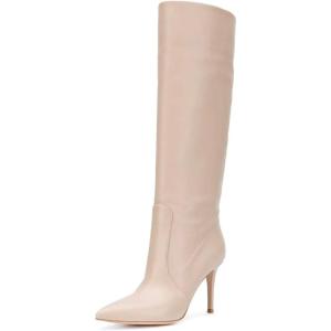 imageFSJ Women Trendy Calf Knee Boots Pointed Closed Toe High Heels Pull On Leather Long Boots Ladies Dress Party Shoes Size 415 USNude