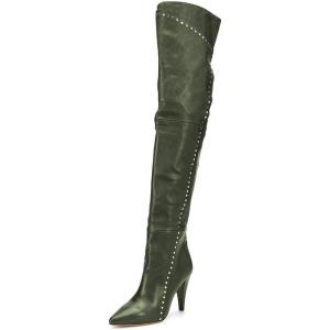 imageFSJ Women Trendy Studded Over The Knee Boots Pointed Toe Thigh High Cone Heel Leather Long Booties Shoes Size 415 USGreen