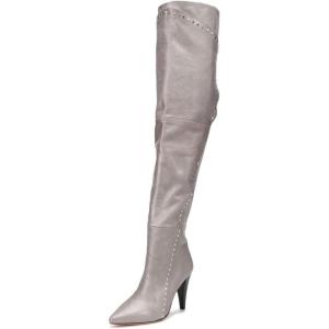 imageFSJ Women Trendy Studded Over The Knee Boots Pointed Toe Thigh High Cone Heel Leather Long Booties Shoes Size 415 USGrey