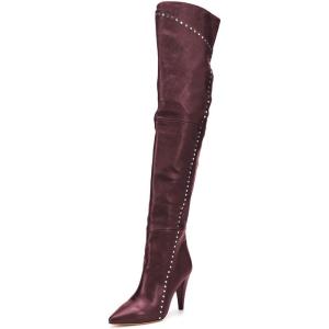 imageFSJ Women Trendy Studded Over The Knee Boots Pointed Toe Thigh High Cone Heel Leather Long Booties Shoes Size 415 USRed Wine