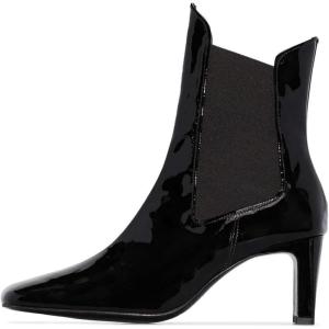 imageFSJ Women Western Square Toe Ankle Boots Chic Thick Mid High Heels Booties Evening Party Shoes with Elastic Size 415 USBlack