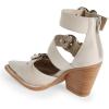 imageFSJ Women Pointed Toe Metal Buckle Hollow Out Leather Strappy Medium Thick Wedge Stacked Heel Sandal Zipper Fashion Pumps Shoes Size 416 USBeige
