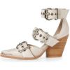 imageFSJ Women Pointed Toe Metal Buckle Hollow Out Leather Strappy Medium Thick Wedge Stacked Heel Sandal Zipper Fashion Pumps Shoes Size 416 USBeige