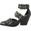 imageFSJ Women Pointed Toe Metal Buckle Hollow Out Leather Strappy Medium Thick Wedge Stacked Heel Sandal Zipper Fashion Pumps Shoes Size 416 USBlack