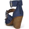 imageFSJ Women Pointed Toe Metal Buckle Hollow Out Leather Strappy Medium Thick Wedge Stacked Heel Sandal Zipper Fashion Pumps Shoes Size 416 USBlue