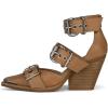 imageFSJ Women Pointed Toe Metal Buckle Hollow Out Leather Strappy Medium Thick Wedge Stacked Heel Sandal Zipper Fashion Pumps Shoes Size 416 USBrown