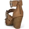imageFSJ Women Pointed Toe Metal Buckle Hollow Out Leather Strappy Medium Thick Wedge Stacked Heel Sandal Zipper Fashion Pumps Shoes Size 416 USBrown