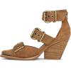 imageFSJ Women Pointed Toe Metal Buckle Hollow Out Leather Strappy Medium Thick Wedge Stacked Heel Sandal Zipper Fashion Pumps Shoes Size 416 USCamel