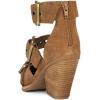 imageFSJ Women Pointed Toe Metal Buckle Hollow Out Leather Strappy Medium Thick Wedge Stacked Heel Sandal Zipper Fashion Pumps Shoes Size 416 USCamel
