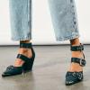 imageFSJ Women Pointed Toe Metal Buckle Hollow Out Leather Strappy Medium Thick Wedge Stacked Heel Sandal Zipper Fashion Pumps Shoes Size 416 USCyan