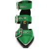 imageFSJ Women Pointed Toe Metal Buckle Hollow Out Leather Strappy Medium Thick Wedge Stacked Heel Sandal Zipper Fashion Pumps Shoes Size 416 USGreen