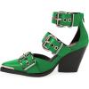 imageFSJ Women Pointed Toe Metal Buckle Hollow Out Leather Strappy Medium Thick Wedge Stacked Heel Sandal Zipper Fashion Pumps Shoes Size 416 USGreen