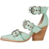 imageFSJ Women Pointed Toe Metal Buckle Hollow Out Leather Strappy Medium Thick Wedge Stacked Heel Sandal Zipper Fashion Pumps Shoes Size 416 USLight Green