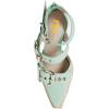 imageFSJ Women Pointed Toe Metal Buckle Hollow Out Leather Strappy Medium Thick Wedge Stacked Heel Sandal Zipper Fashion Pumps Shoes Size 416 USLight Green