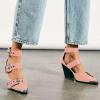 imageFSJ Women Pointed Toe Metal Buckle Hollow Out Leather Strappy Medium Thick Wedge Stacked Heel Sandal Zipper Fashion Pumps Shoes Size 416 USLight Pink