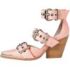 imageFSJ Women Pointed Toe Metal Buckle Hollow Out Leather Strappy Medium Thick Wedge Stacked Heel Sandal Zipper Fashion Pumps Shoes Size 416 USLight Pink