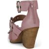 imageFSJ Women Pointed Toe Metal Buckle Hollow Out Leather Strappy Medium Thick Wedge Stacked Heel Sandal Zipper Fashion Pumps Shoes Size 416 USLight Purple