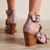 imageFSJ Women Pointed Toe Metal Buckle Hollow Out Leather Strappy Medium Thick Wedge Stacked Heel Sandal Zipper Fashion Pumps Shoes Size 416 USLight Purple