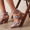 imageFSJ Women Pointed Toe Metal Buckle Hollow Out Leather Strappy Medium Thick Wedge Stacked Heel Sandal Zipper Fashion Pumps Shoes Size 416 USLight Purple