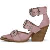 imageFSJ Women Pointed Toe Metal Buckle Hollow Out Leather Strappy Medium Thick Wedge Stacked Heel Sandal Zipper Fashion Pumps Shoes Size 416 USLight Purple