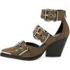 imageFSJ Women Pointed Toe Metal Buckle Hollow Out Leather Strappy Medium Thick Wedge Stacked Heel Sandal Zipper Fashion Pumps Shoes Size 416 USOlive Green