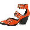 imageFSJ Women Pointed Toe Metal Buckle Hollow Out Leather Strappy Medium Thick Wedge Stacked Heel Sandal Zipper Fashion Pumps Shoes Size 416 USOrange