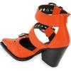 imageFSJ Women Pointed Toe Metal Buckle Hollow Out Leather Strappy Medium Thick Wedge Stacked Heel Sandal Zipper Fashion Pumps Shoes Size 416 USOrange